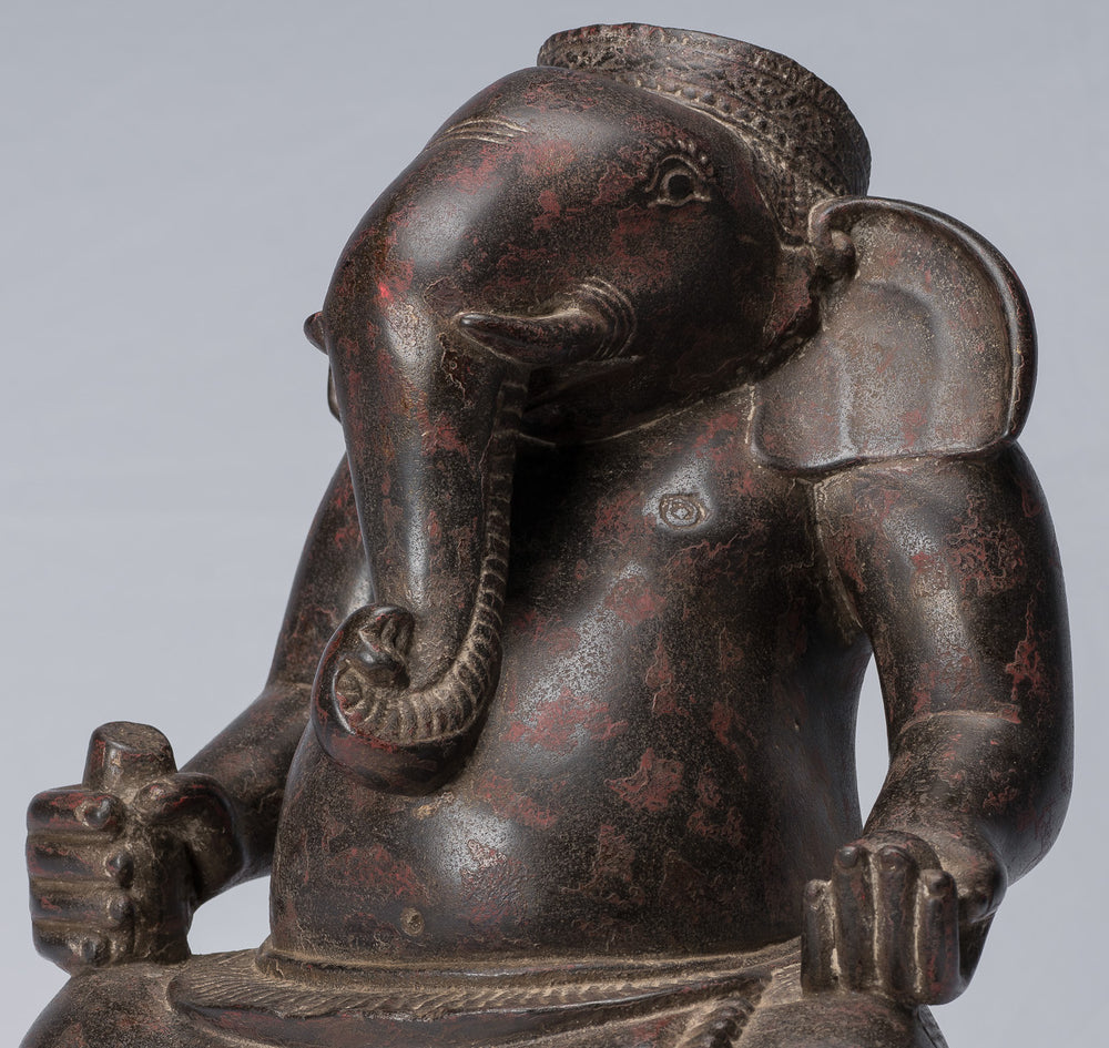 Seated Ganesh - Antique Bayon Style Seated Stone Ganesha Statue - 34cm/14"