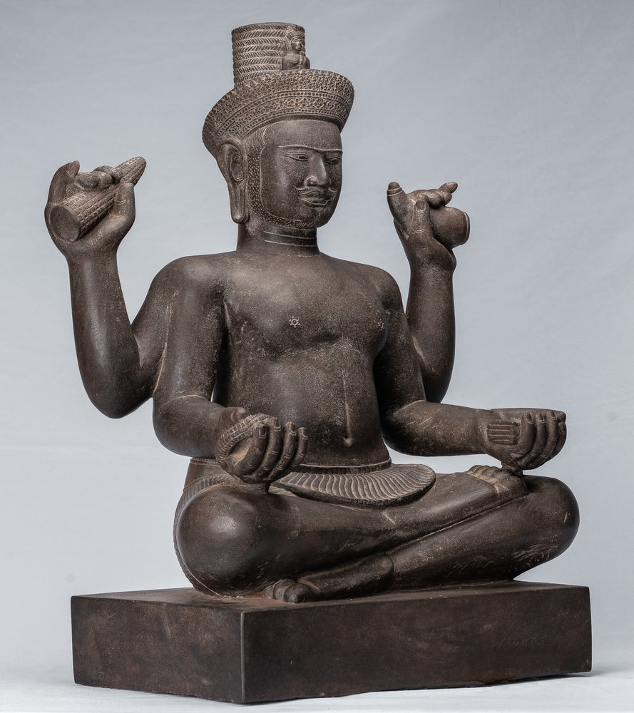 Antique Khmer Style Stone Koh Ker Seated Bodhisattva Avalokitesvara Statue - 62cm/25"