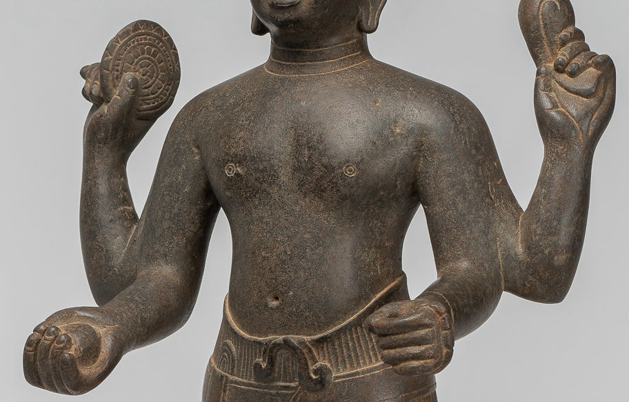 Vishnu - Antique Khmer Style Stone Koh Ker Standing Vishnu Statue - 52cm/21"