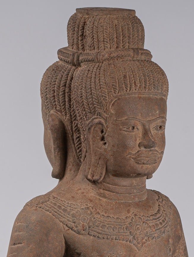 Masterpiece - Antique Baphuon Style Khmer Mounted Sandstone Vishnu Statue - 56cm/22"