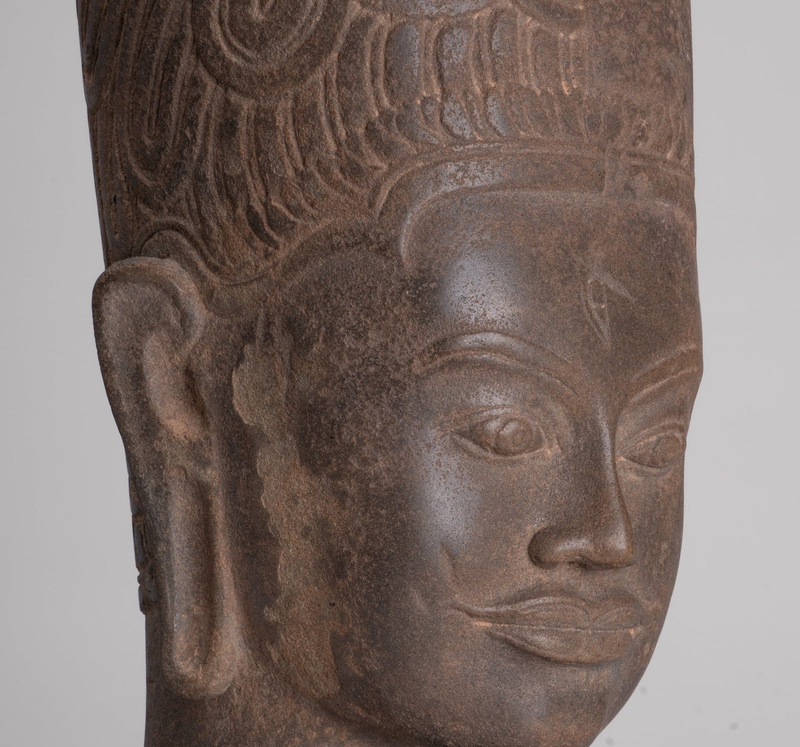 Estatua de Harihara - Antiguo Phnom da Style Stone Khmer Hari Hara o Vishnu & Shiva Head - 43cm/17 "