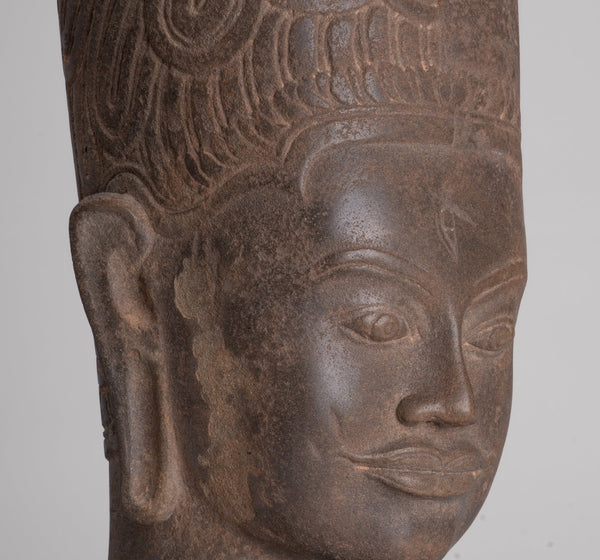 HariHara Statue - Antique Phnom Da Style Stone Khmer Hari Hara or Vishnu & Shiva Head - 43cm/17"