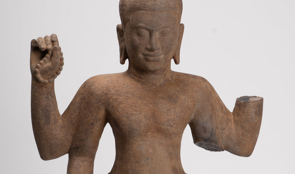 Antique Khmer Style Stone Koh Ker Standing Bodhisattva Avalokitesvara Statue - 91cm/36"