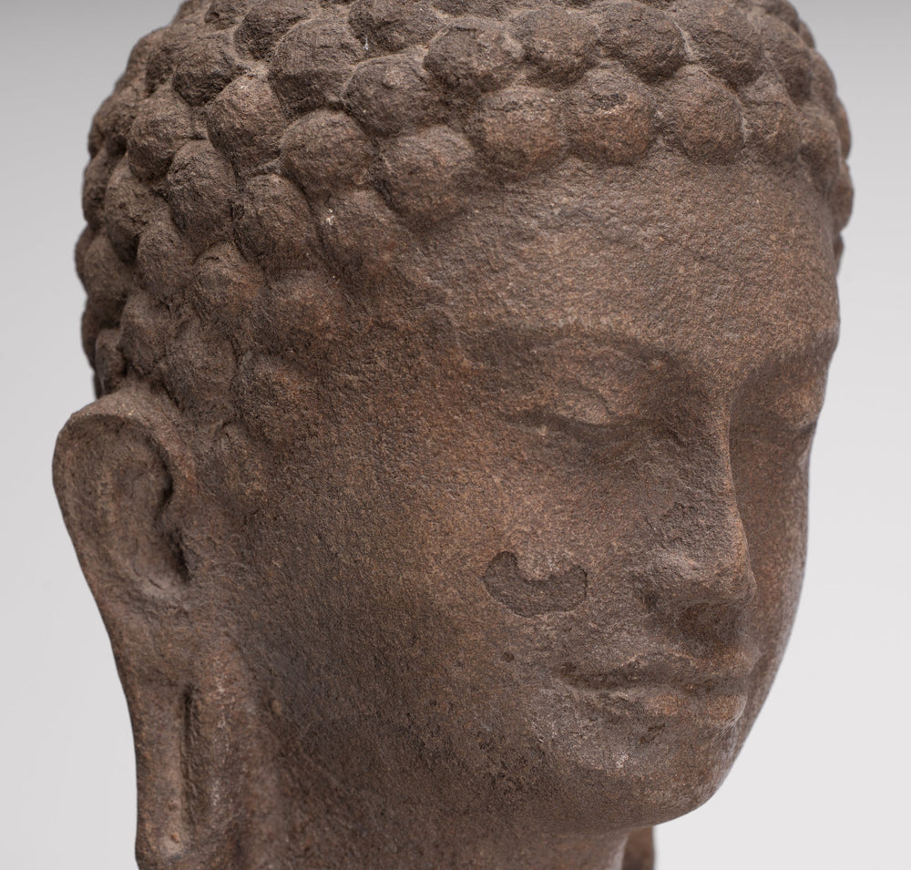 Buddha Statue - Antique Thai Style Stone Dvaravati Protection Buddha Statue - 76cm/30" Tall