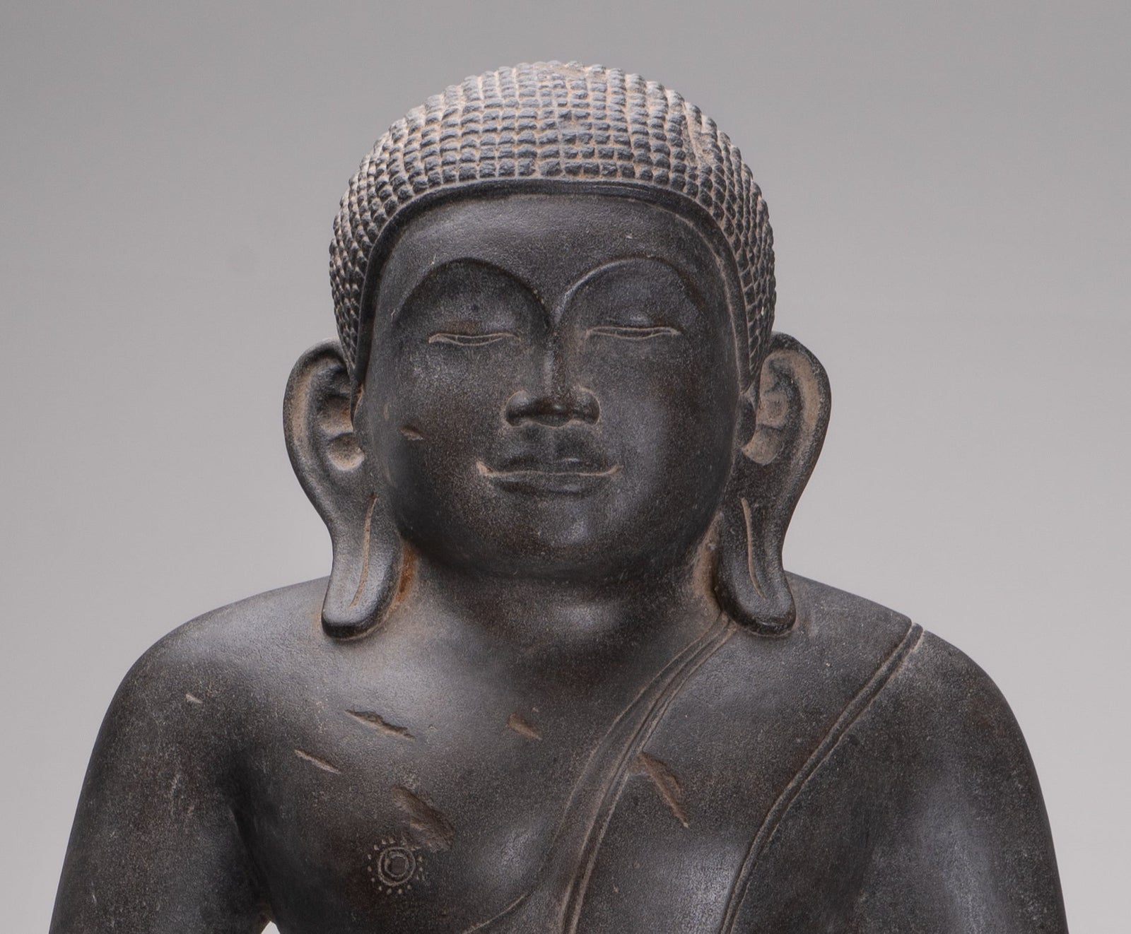 Smiling Monk Statue - Antique Thai Style Stone Phra Sangkachai Monk Statue - 99cm/40"