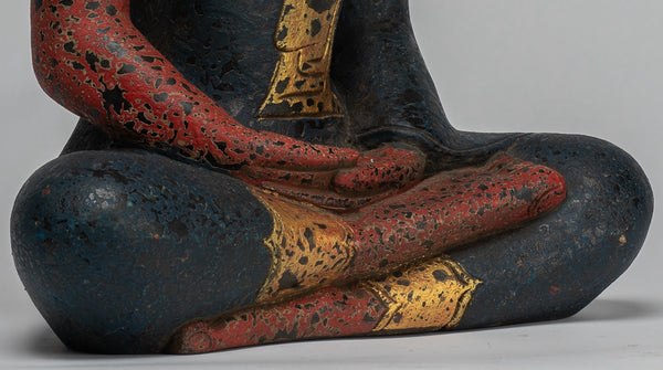 Buddha Sculpture - Antique Khmer Style Wood Seated Buddha Statue Dhyana Meditation Mudra - 40cm/16"
