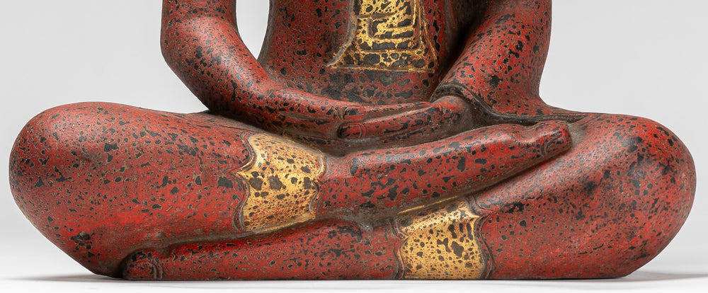 Statue de Bouddha - Statue de Bouddha de méditation en bois assis de style khmer antique d'Asie du Sud-Est - 53 cm/21"