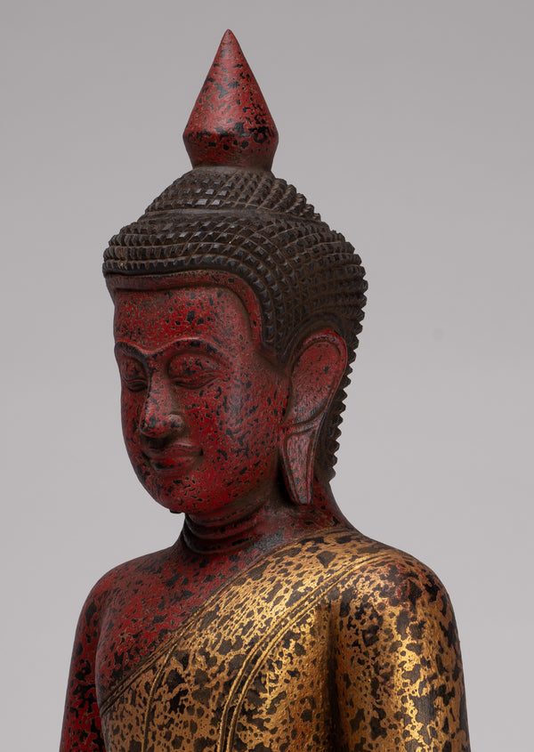 Buddha Statue - Antique Khmer Style SE Asia Seated Wood Meditation Buddha Statue - 49cm/20"
