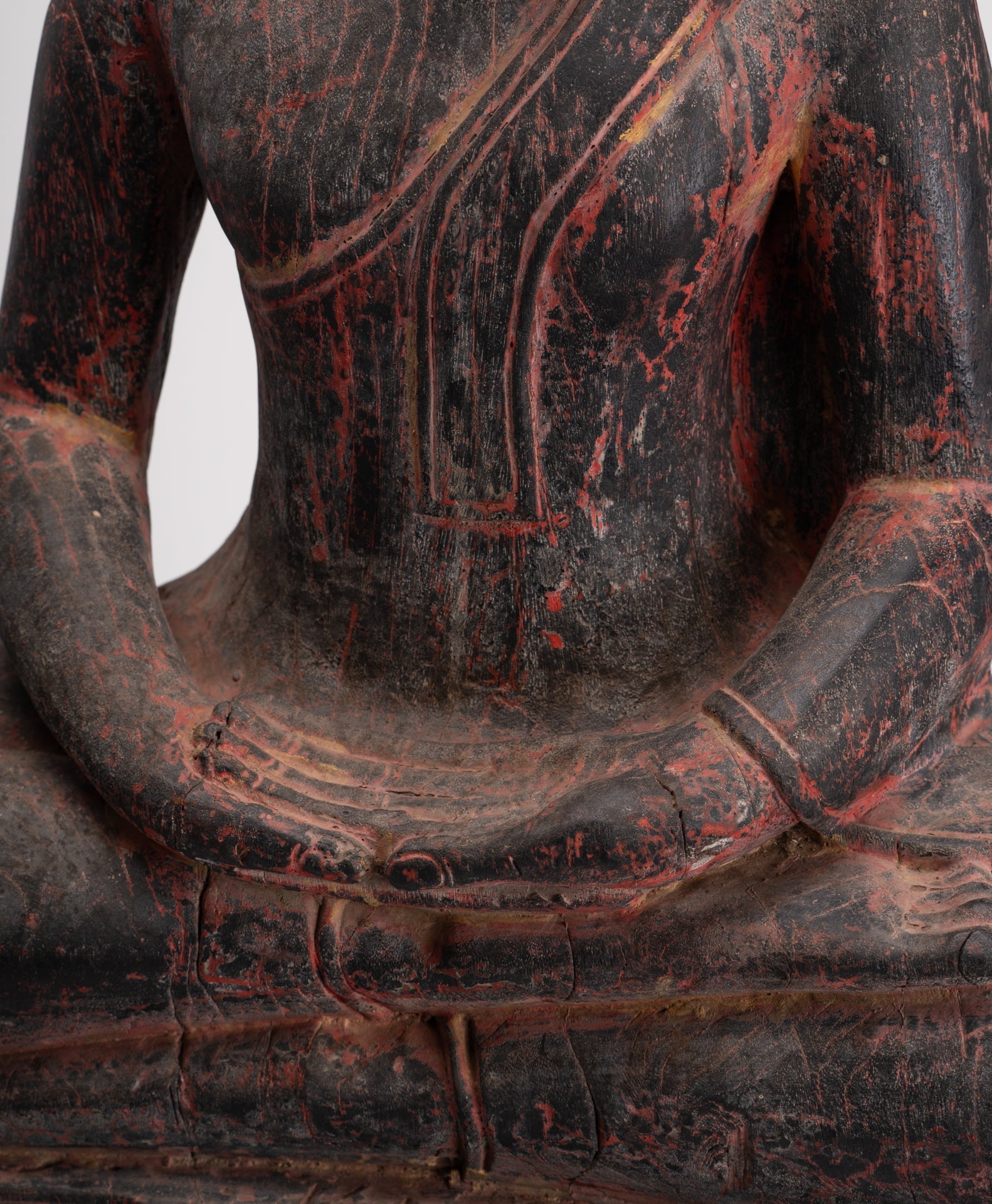 Statua di Buddha - Statua di Buddha da meditazione seduto in legno in stile Khmer antico del sud-est asiatico - 85 cm/34"