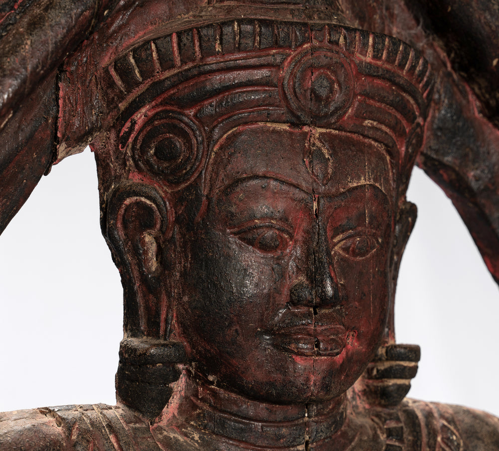 Estatua de Shiva - Antiguo estilo jemer SE Asia Madera Bajorrelieve Estatua de Nandi y Shiva - 105cm/42"