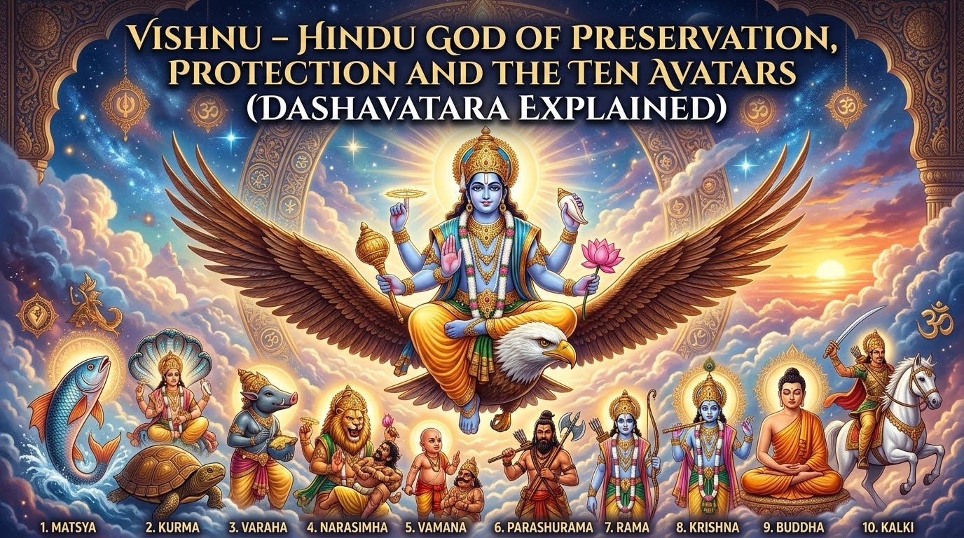 Vishnu – Hindu God of Preservation, Protection and the Ten Avatars (Dashavatara Explained)