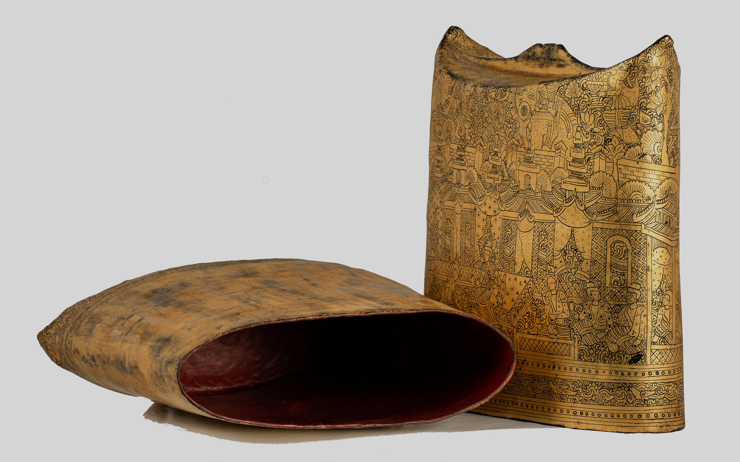 Antique 19th Century Burmese Lacquerware Money Holder - 33cm/13" Long