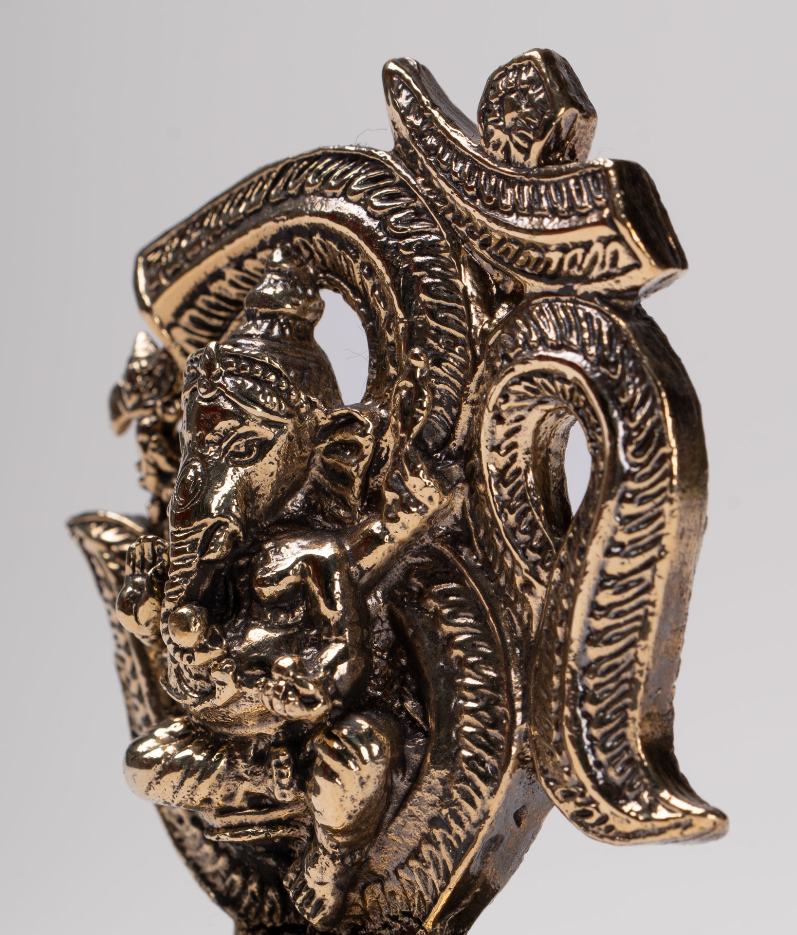 Ganesha Statue - Thailand Brass Seated Ganesh & Om Statue Amulet - 6.5cm(2.55")