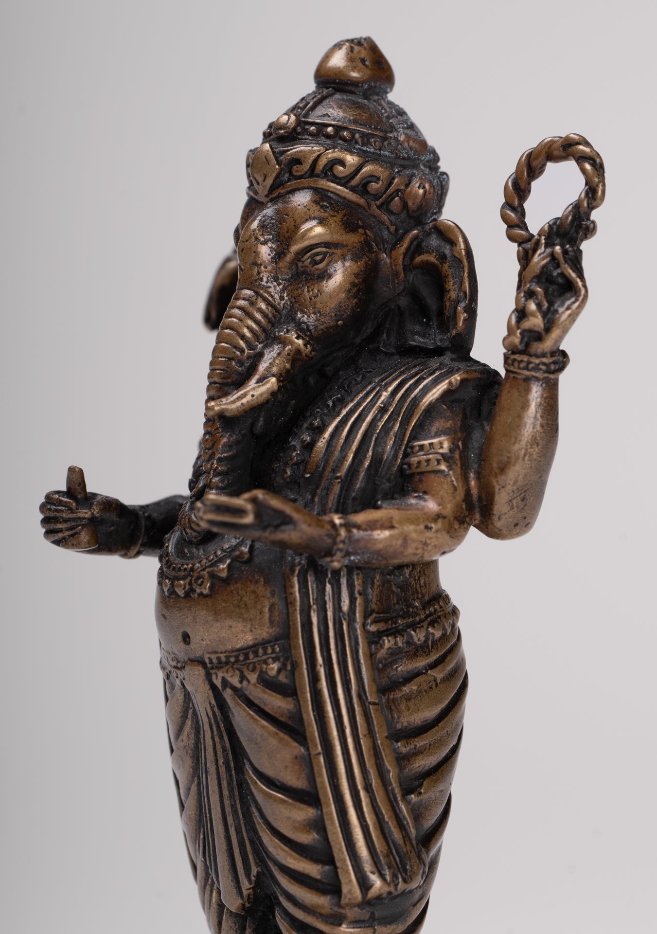 Ganesha Statue - Antique Thai Style Standing Black 4-Arm Ganesha Statue - 12cm/5"