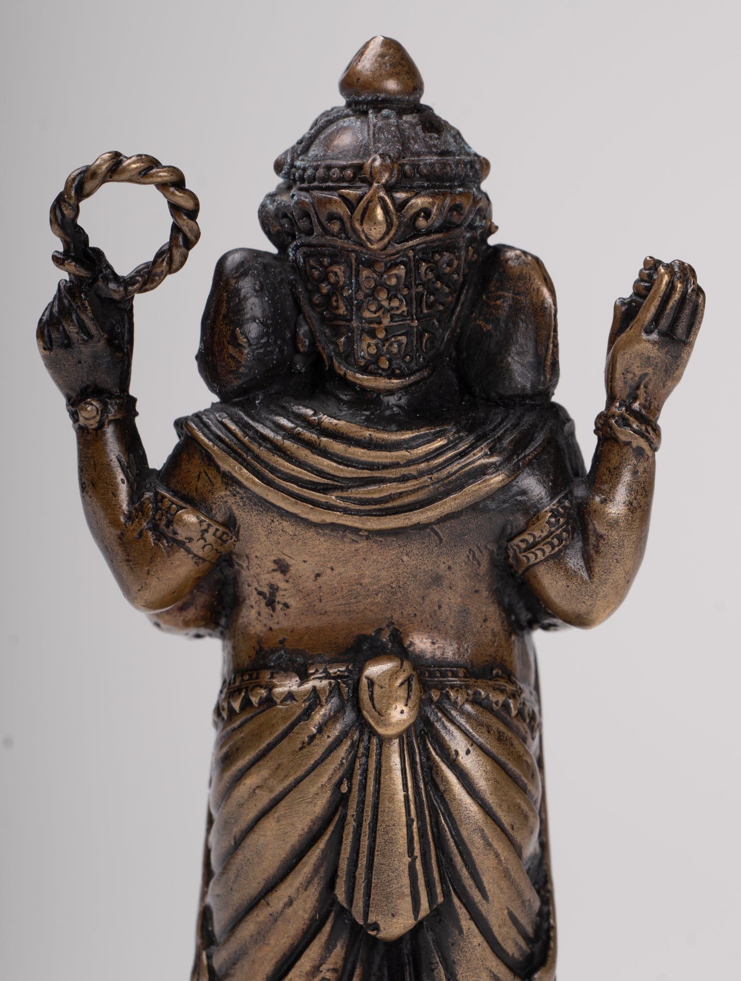 Ganesha Statue - Antique Thai Style Standing Black 4-Arm Ganesha Statue - 12cm/5"