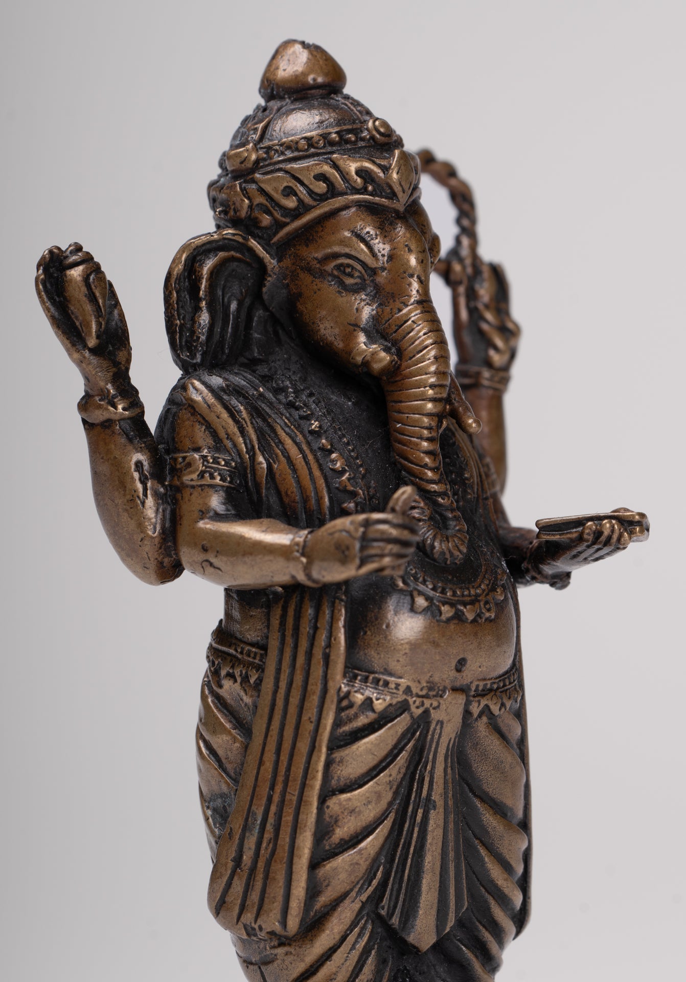 Ganesha Statue - Antique Thai Style Standing Black 4-Arm Ganesha Statue - 12cm/5"