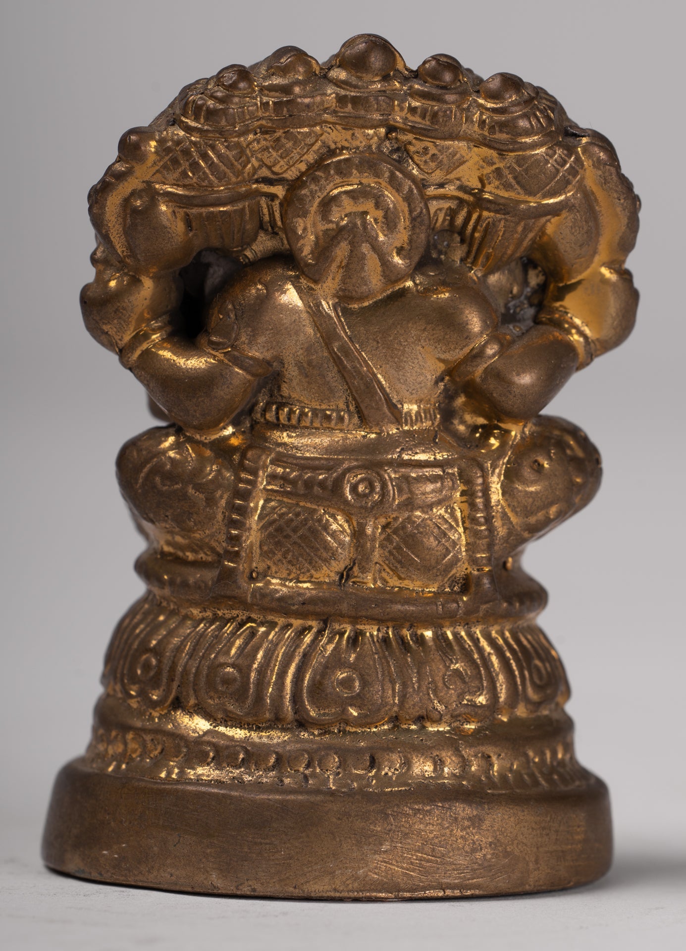 Ganesh - Antique Thai Style Brass Seated Gold Heramba Ganapati Statue  - 8cm/3"