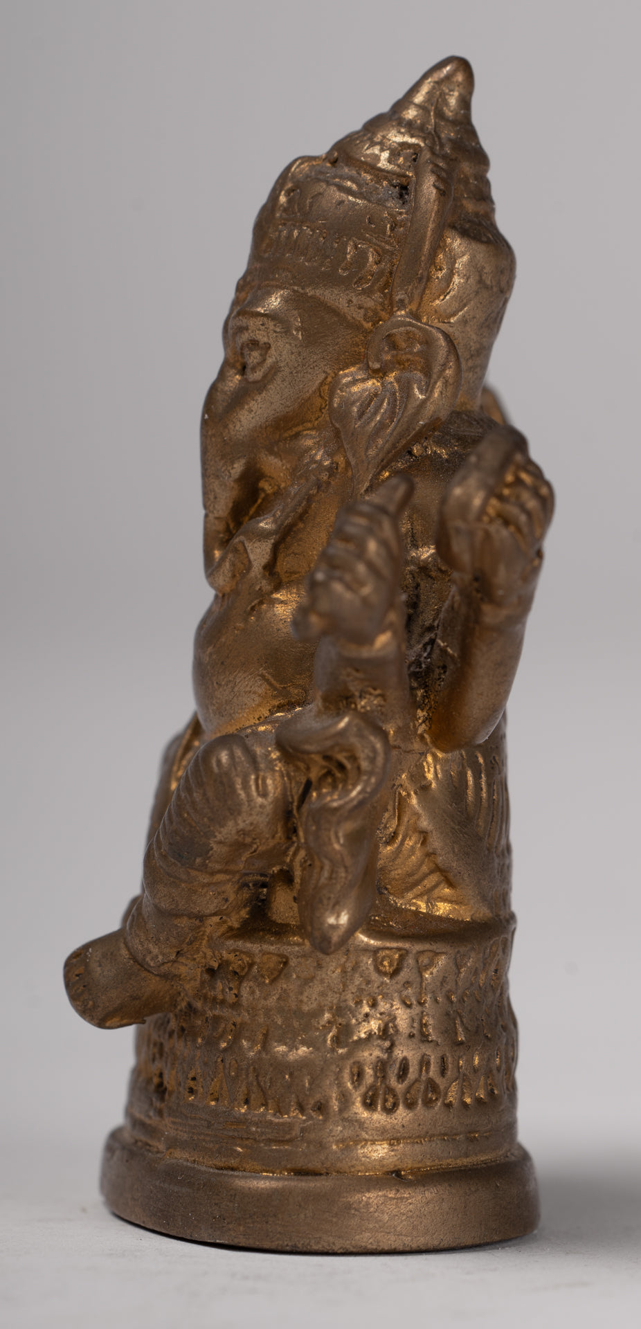 Ganesha Statue - Antique Thai Style Bronze Seated Gold Ganesha Statue - 8cm/3"