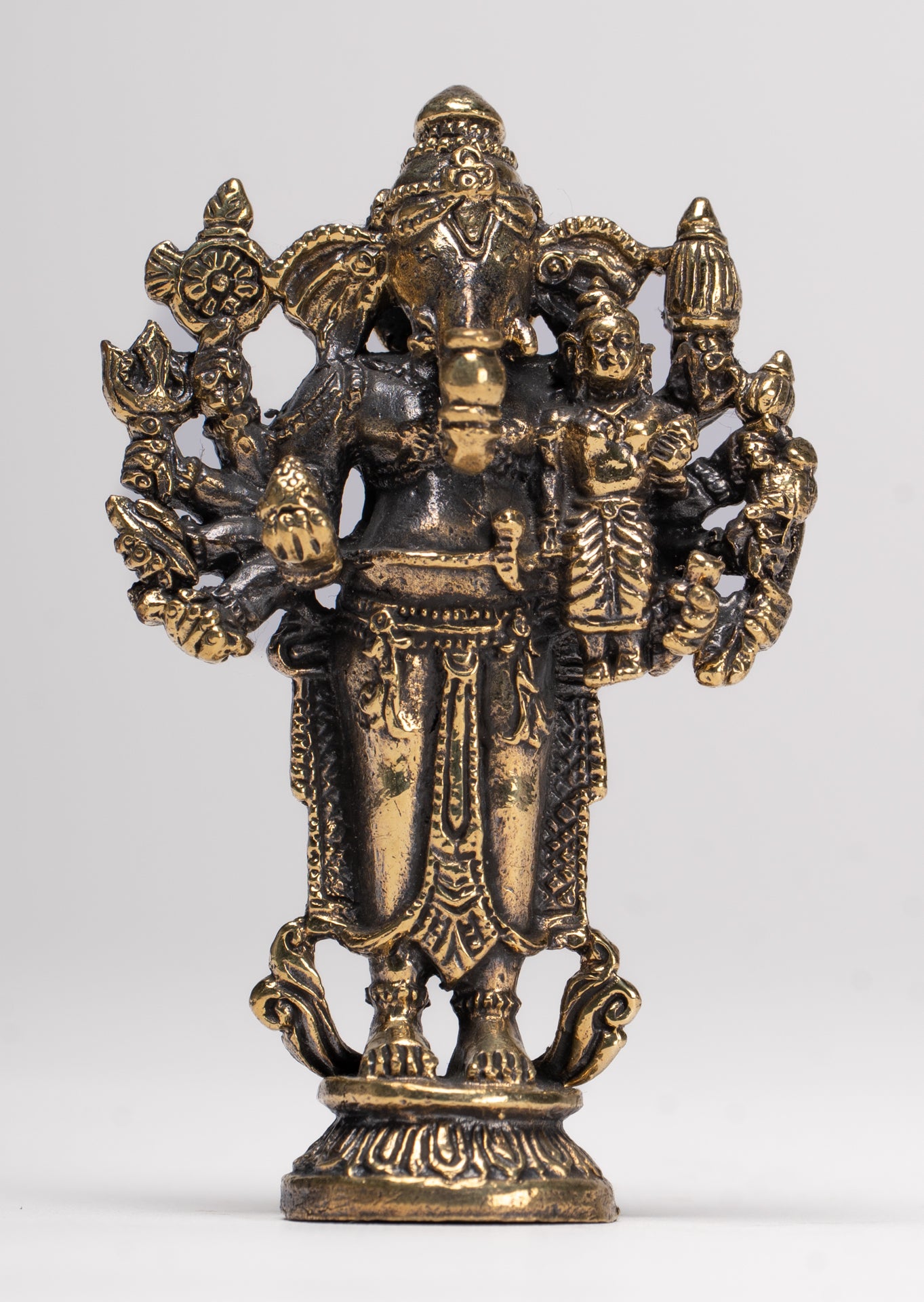 Antique Thai Style Standing Gold 8-Arm Vighna Ganapati Ganesha Statue - 7.5cm/3" 
