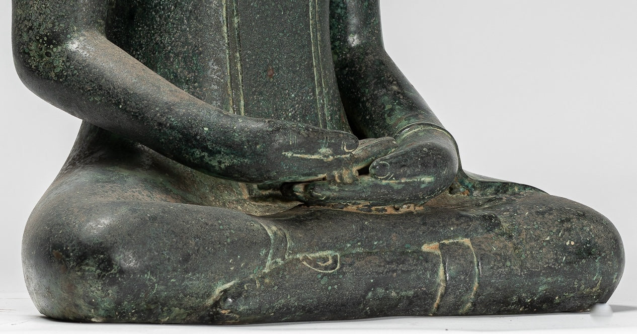 Buddha Statue - Antique Khmer Style Bronze Seated Amitabha Meditation Buddha Statue - 50cm/20"