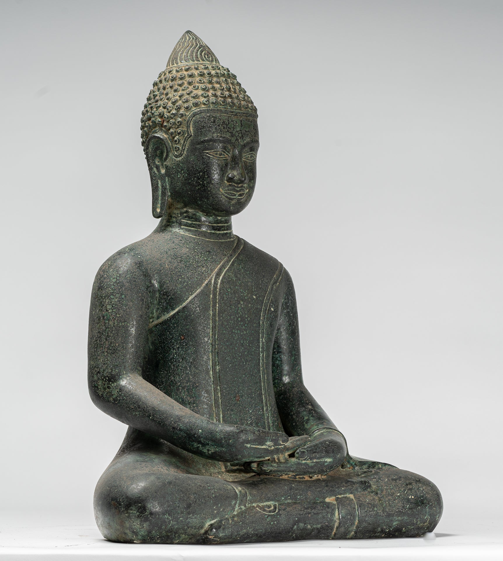 Buddha Statue - Antique Khmer Style Bronze Seated Amitabha Meditation Buddha Statue - 50cm/20"