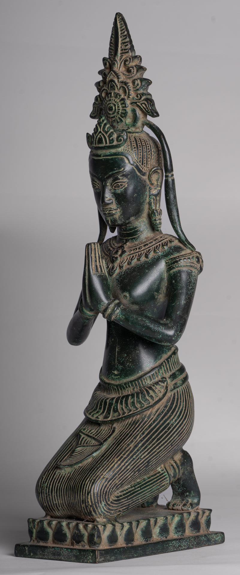 Apsara Statue - Antique Khmer Style Angkor Wat Bronze Adoration Apsara or Angel - 45cm/18"