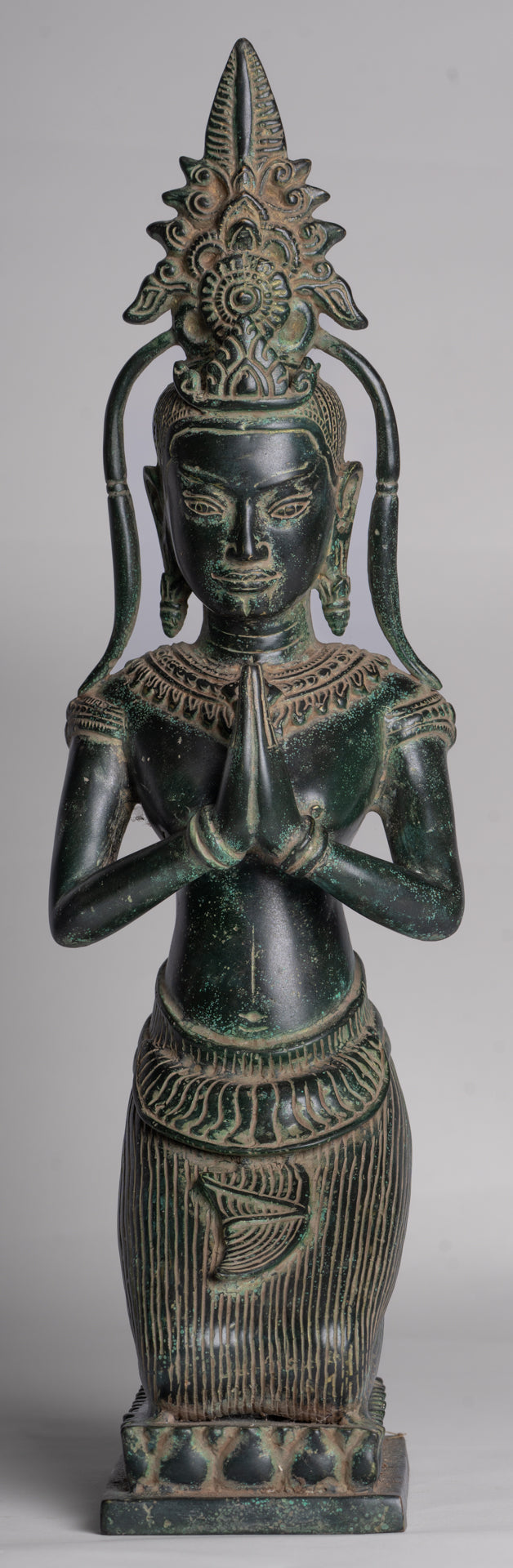 Apsara Statue - Antique Khmer Style Angkor Wat Bronze Adoration Apsara or Angel - 45cm/18"