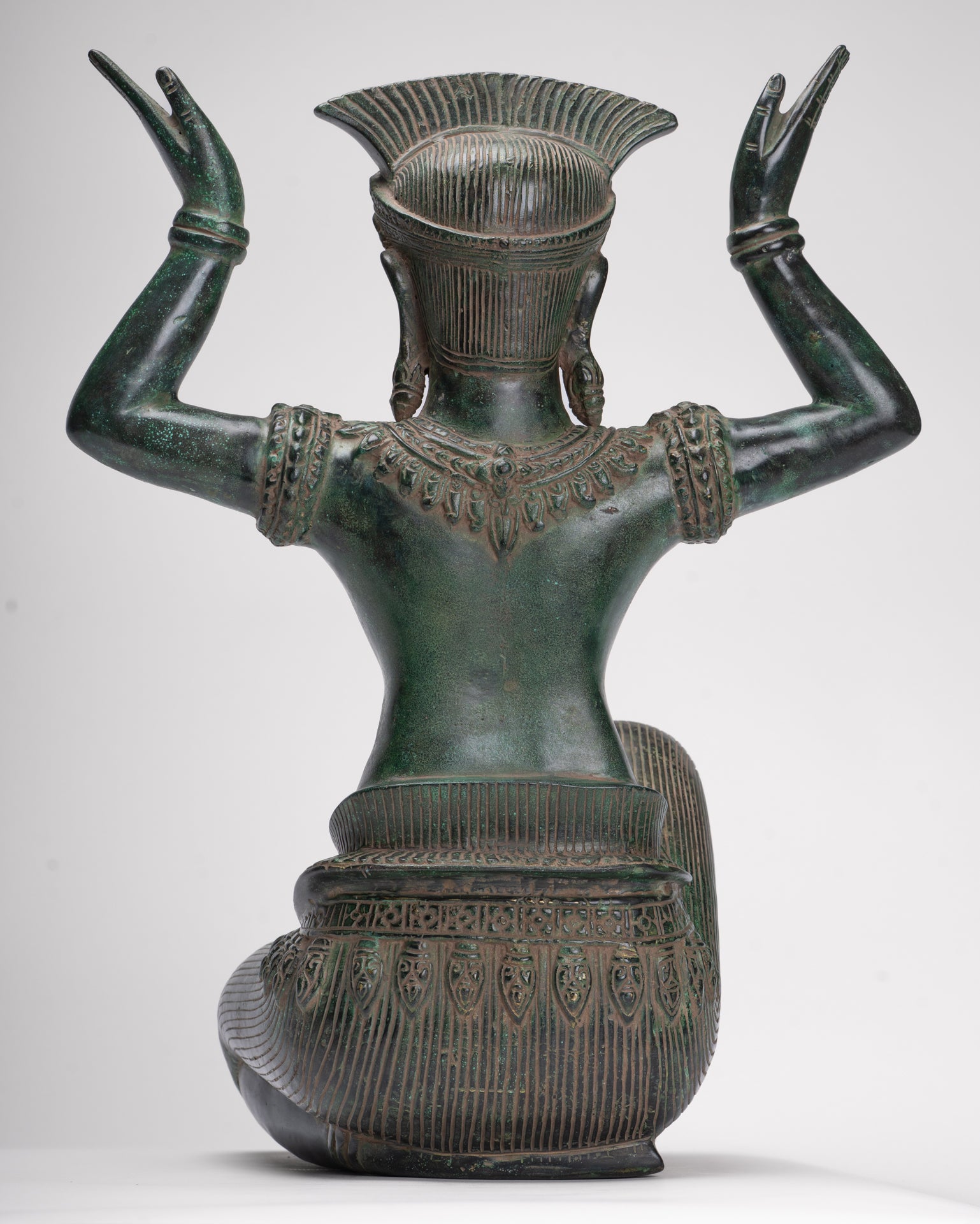 Antique Bayon Style Bronze Kneeling Female Devi Statue - 44cm/18"