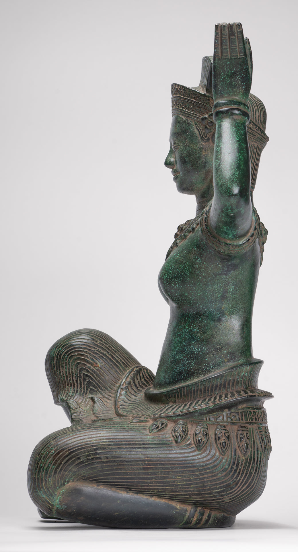 Antique Bayon Style Bronze Kneeling Female Devi Statue - 44cm/18"