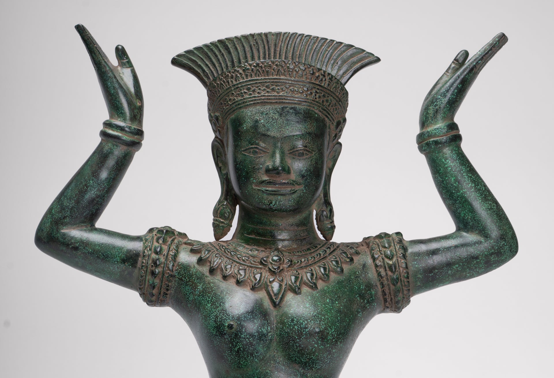 Antique Bayon Style Bronze Kneeling Female Devi Statue - 44cm/18"