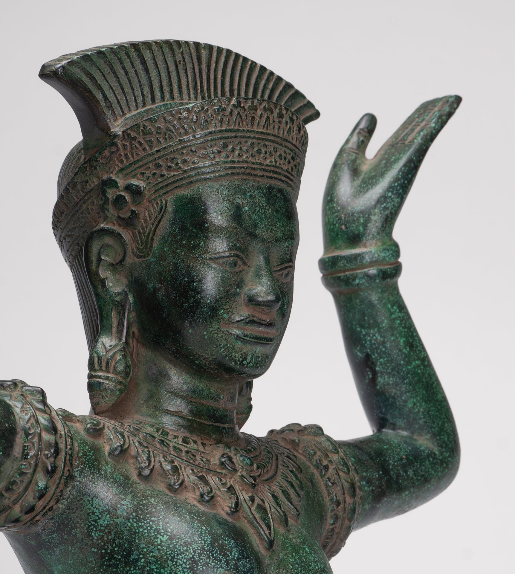 Antique Bayon Style Bronze Kneeling Female Devi Statue - 44cm/18"