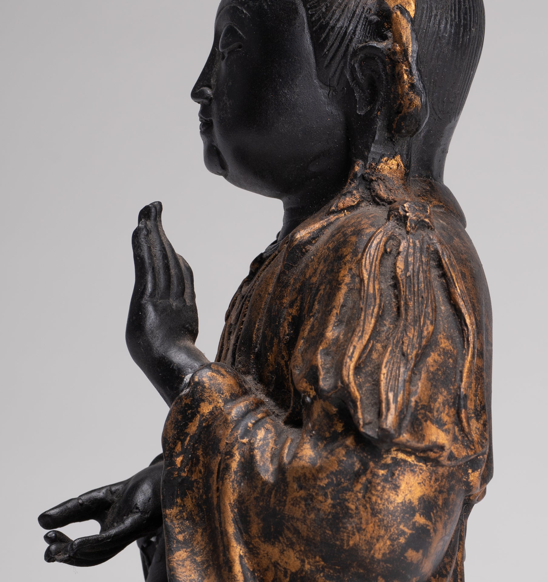 Antique Chinese Style Seated Dharmachakra Teaching Buddha Statue - 27cm/11"