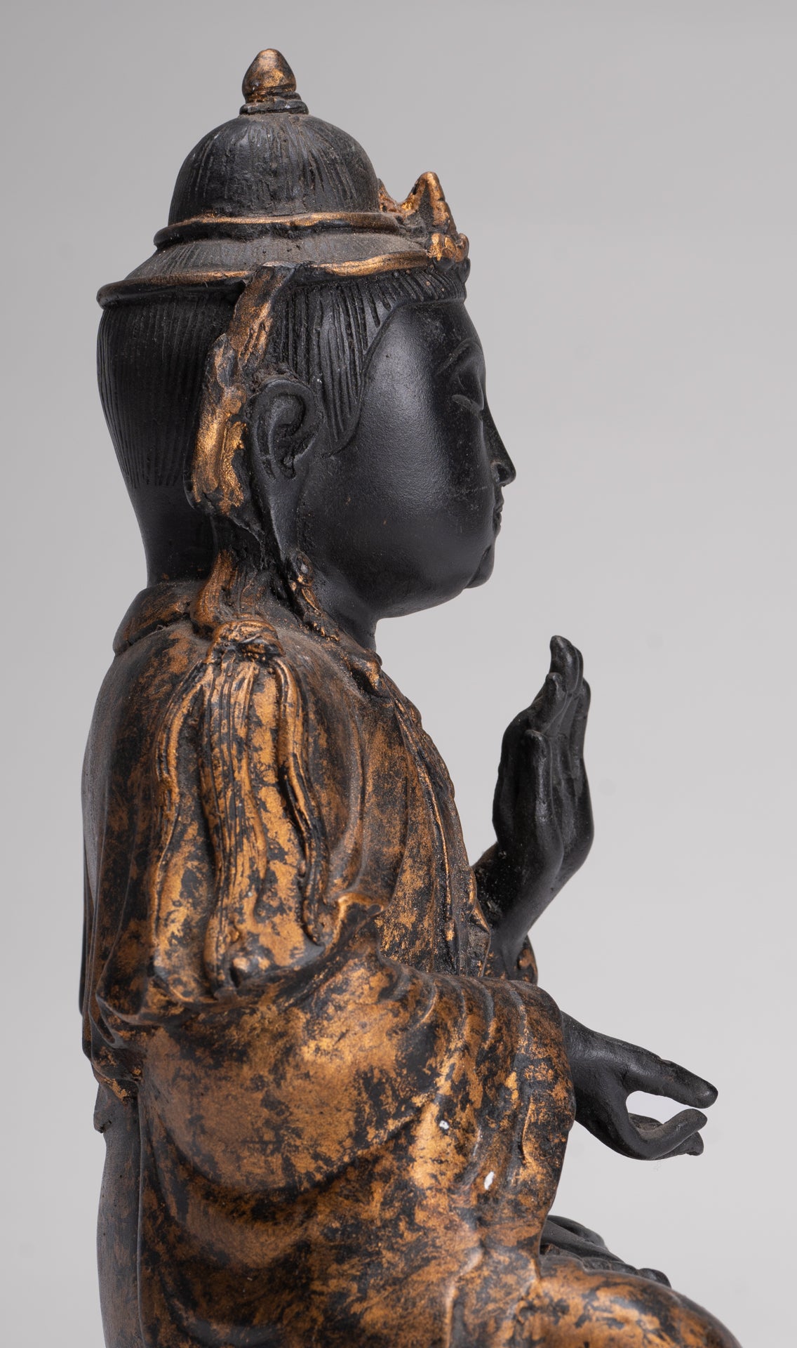 Antique Chinese Style Seated Dharmachakra Teaching Buddha Statue - 27cm/11"
