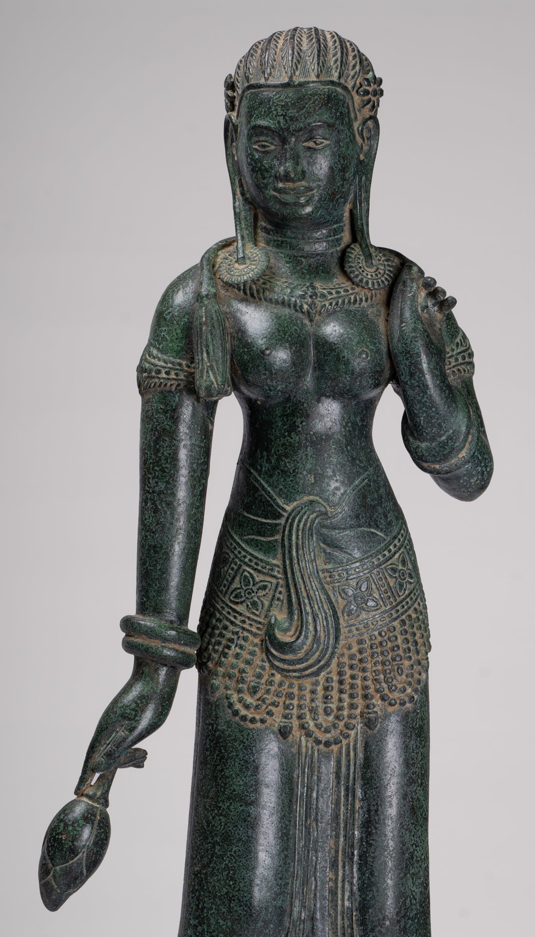 Antique Khmer Style Bronze Banteay Srei Style Standing Devatas - 69cm/28"