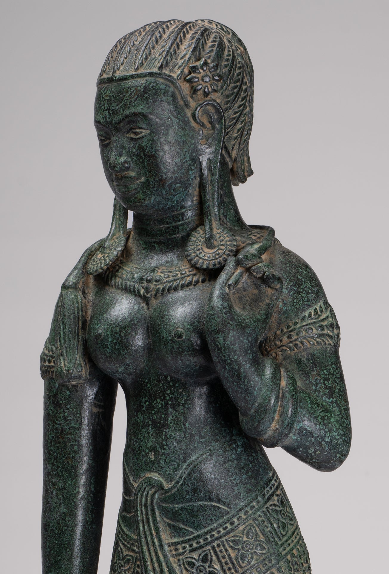 Antique Khmer Style Bronze Banteay Srei Style Standing Devatas - 69cm/28"