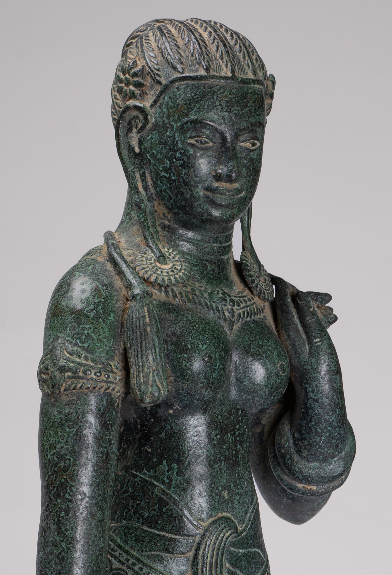 Antique Khmer Style Bronze Banteay Srei Style Standing Devatas - 69cm/28"