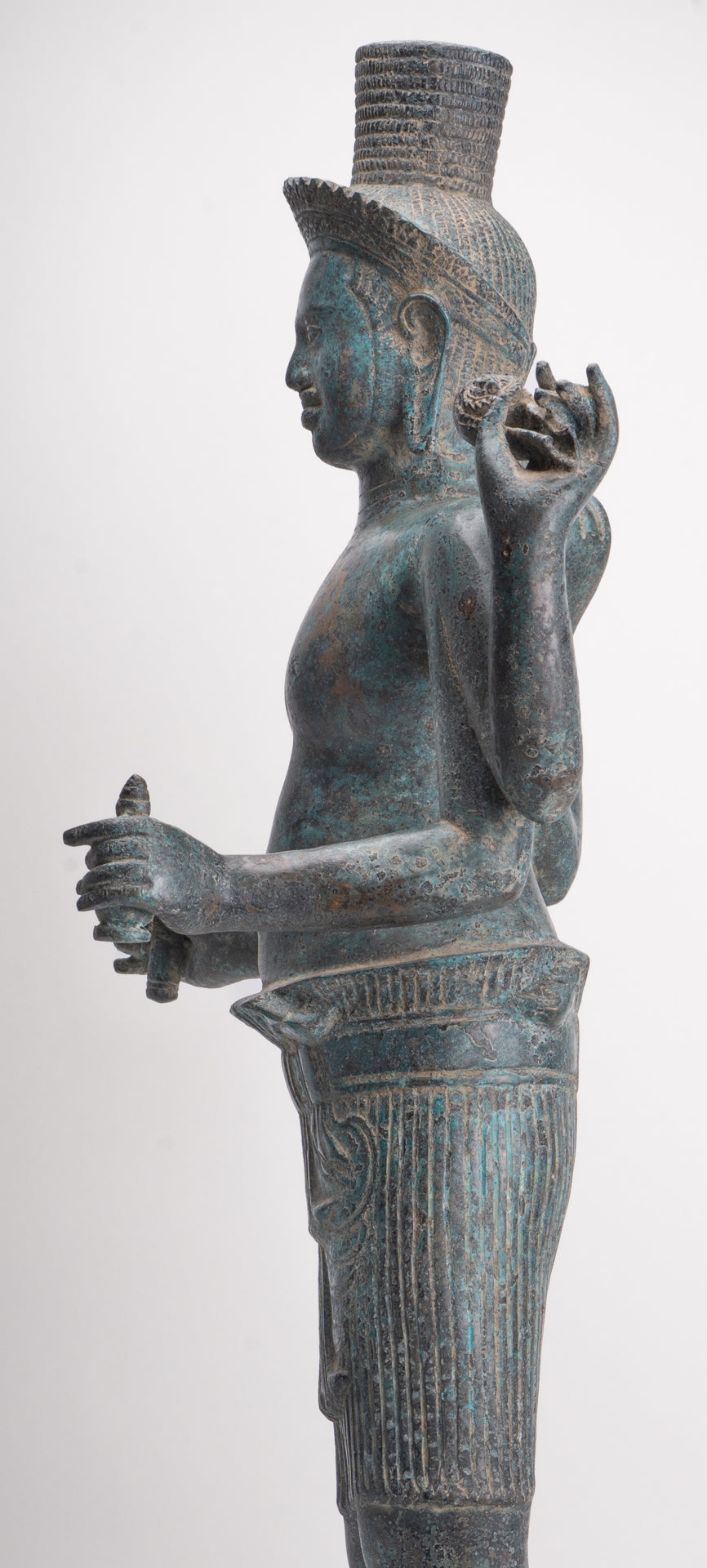 Vishnu - Antique Khmer Style Bronze Koh Ker Standing Vishnu Statue - 84cm/34"