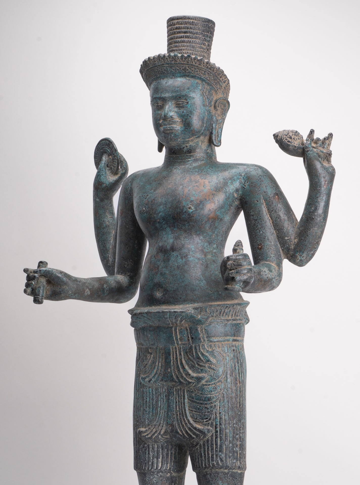 Vishnu - Antique Khmer Style Bronze Koh Ker Standing Vishnu Statue - 84cm/34"