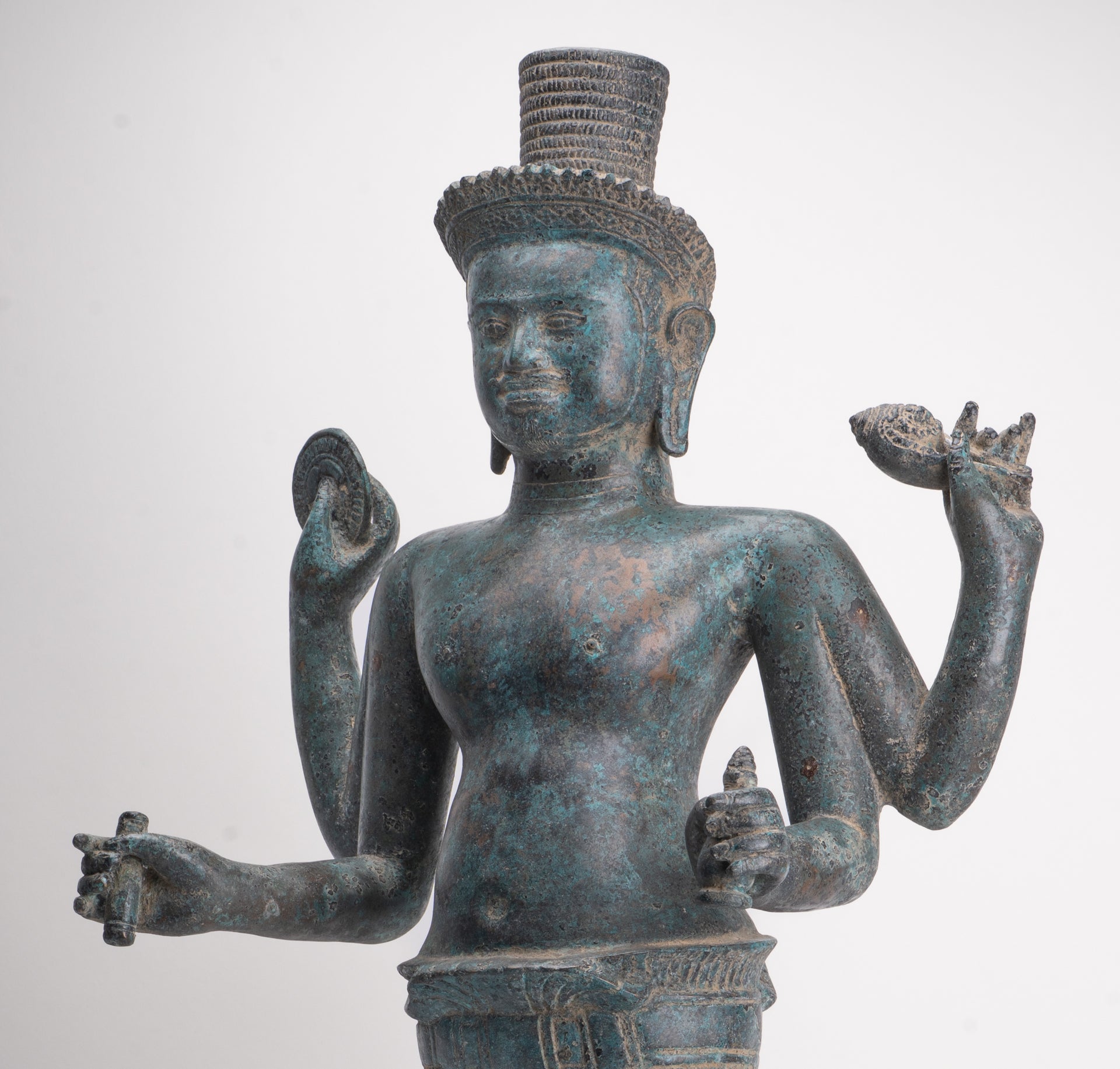 Vishnu - Antique Khmer Style Bronze Koh Ker Standing Vishnu Statue - 84cm/34"