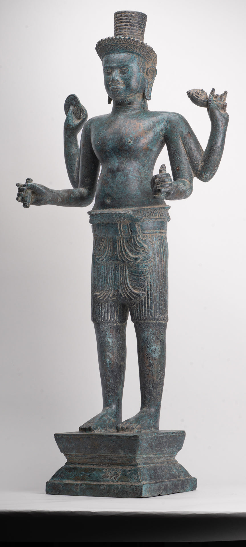 Vishnu - Antique Khmer Style Bronze Koh Ker Standing Vishnu Statue - 84cm/34"