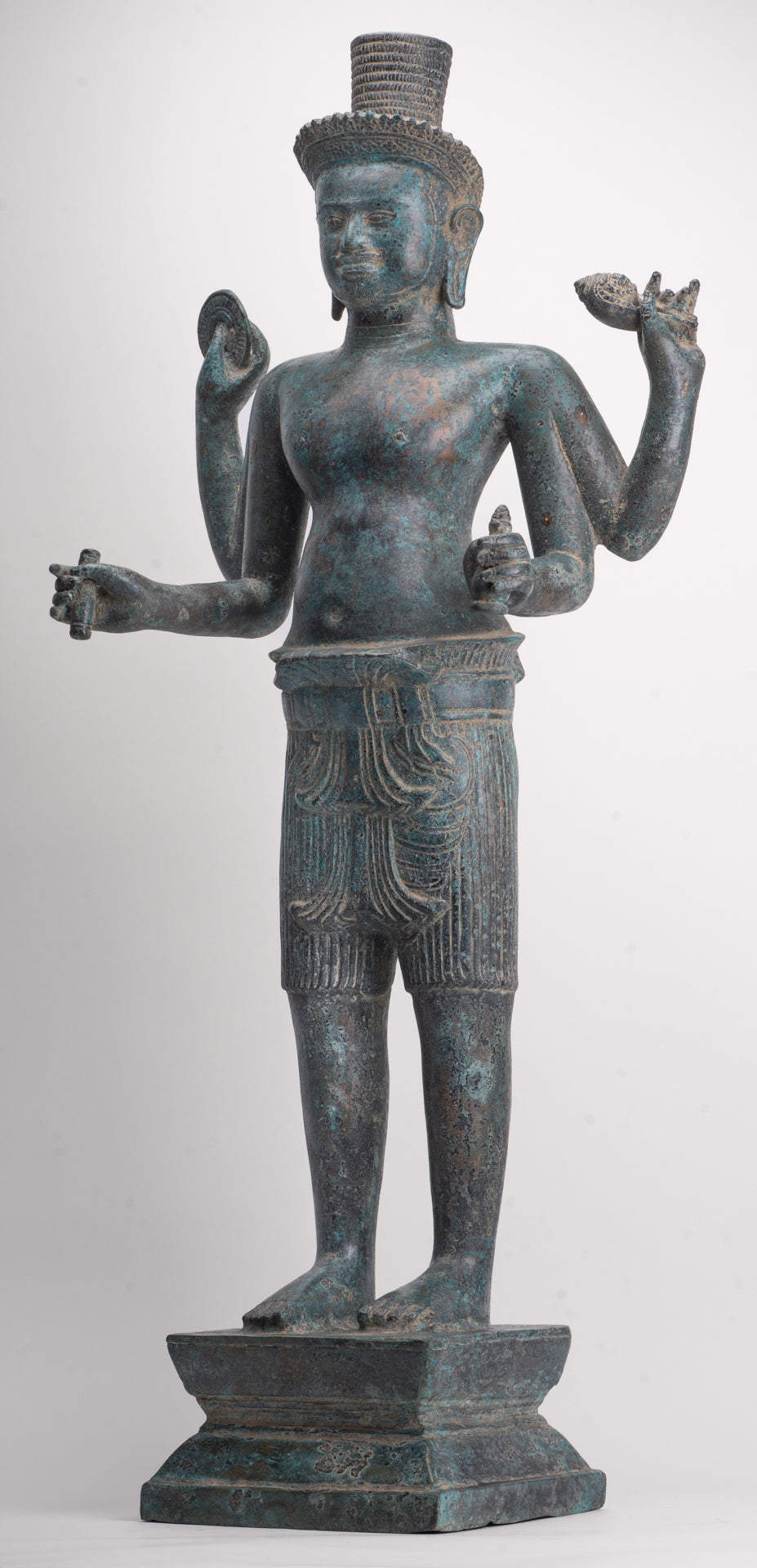 Antique Khmer Style Bronze Koh Ker Standing Vishnu Statue - 84cm/34"