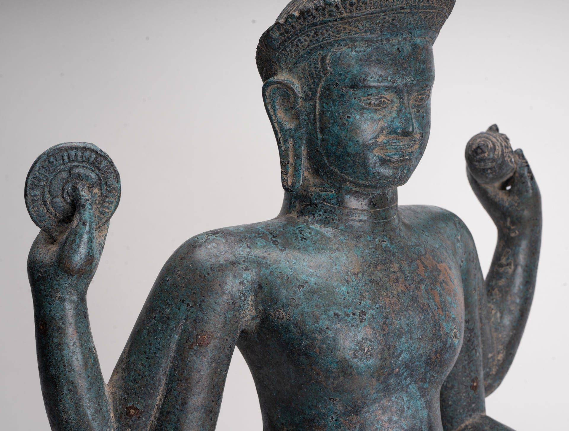 Vishnu - Antique Khmer Style Bronze Koh Ker Standing Vishnu Statue - 84cm/34"