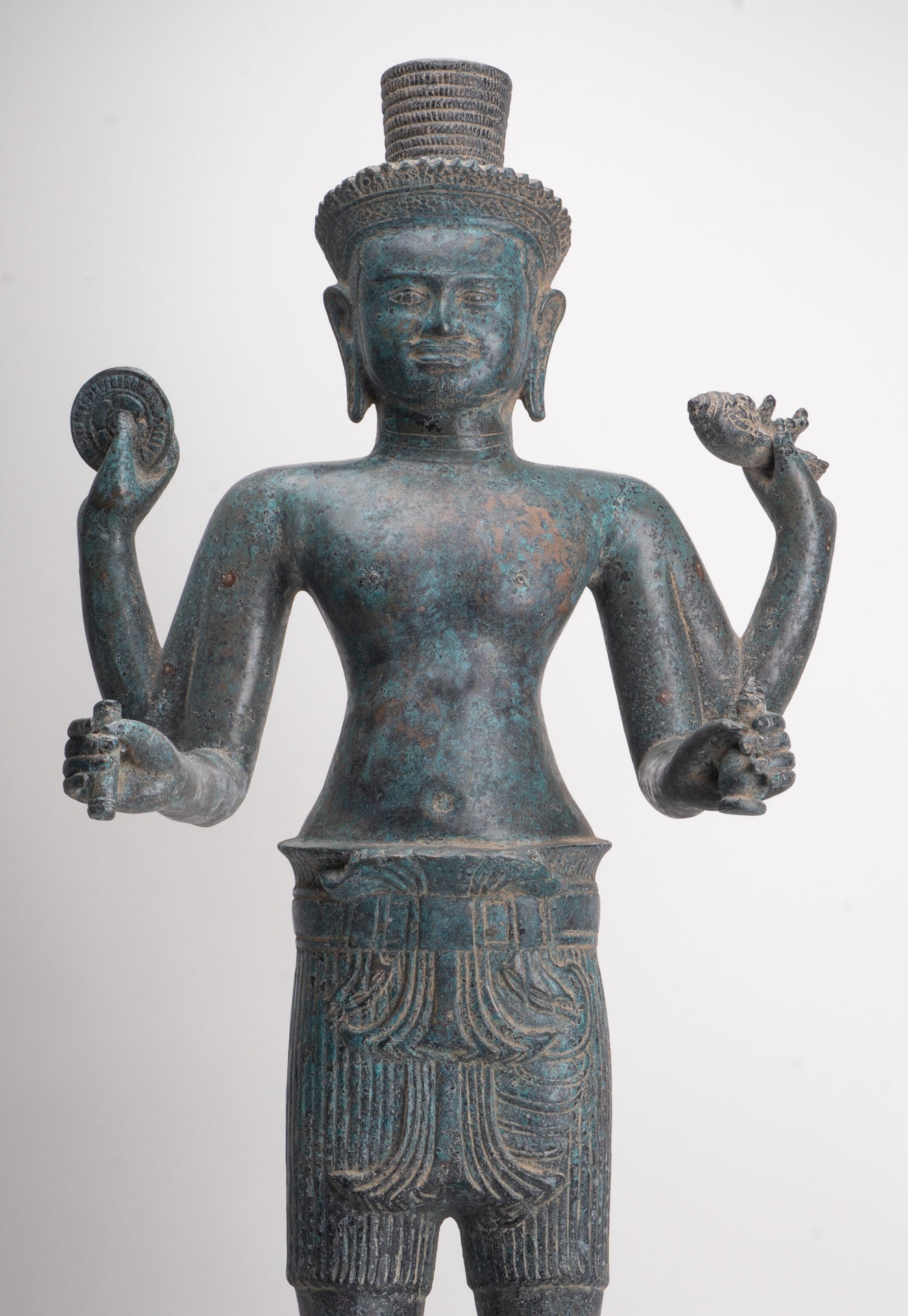 Vishnu - Antique Khmer Style Bronze Koh Ker Standing Vishnu Statue - 84cm/34"