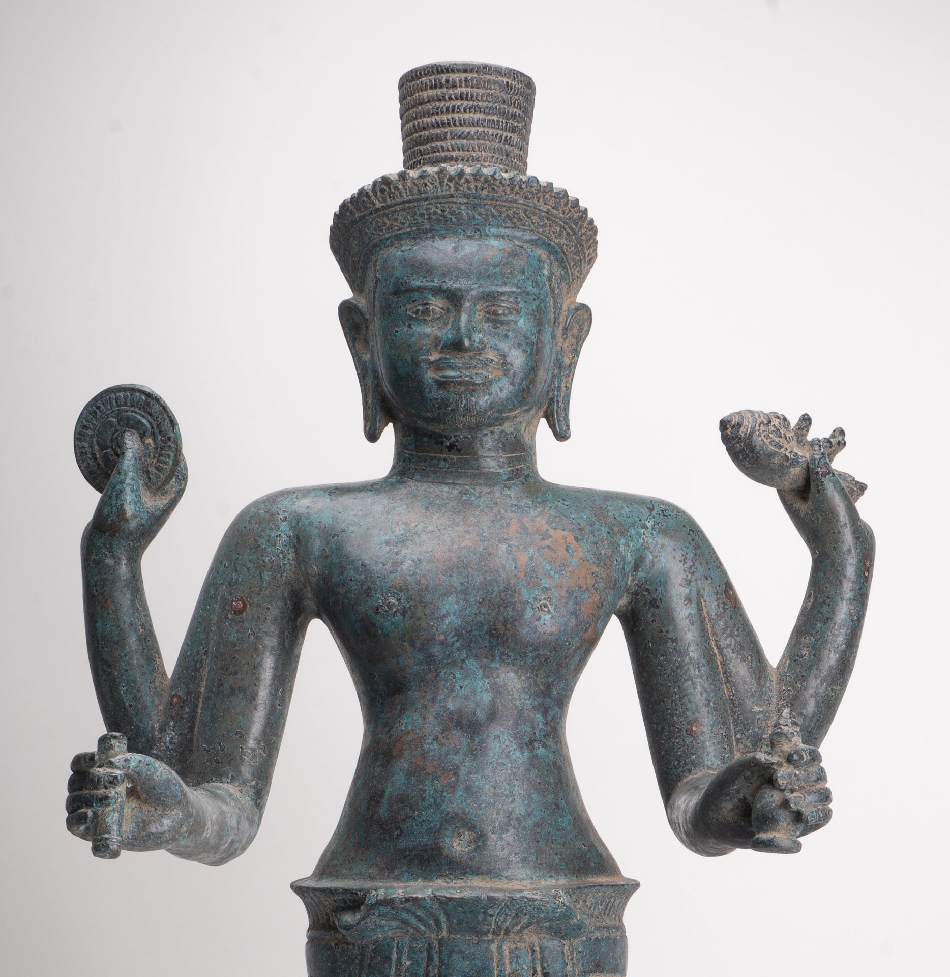 Vishnu - Antique Khmer Style Bronze Koh Ker Standing Vishnu Statue - 84cm/34"