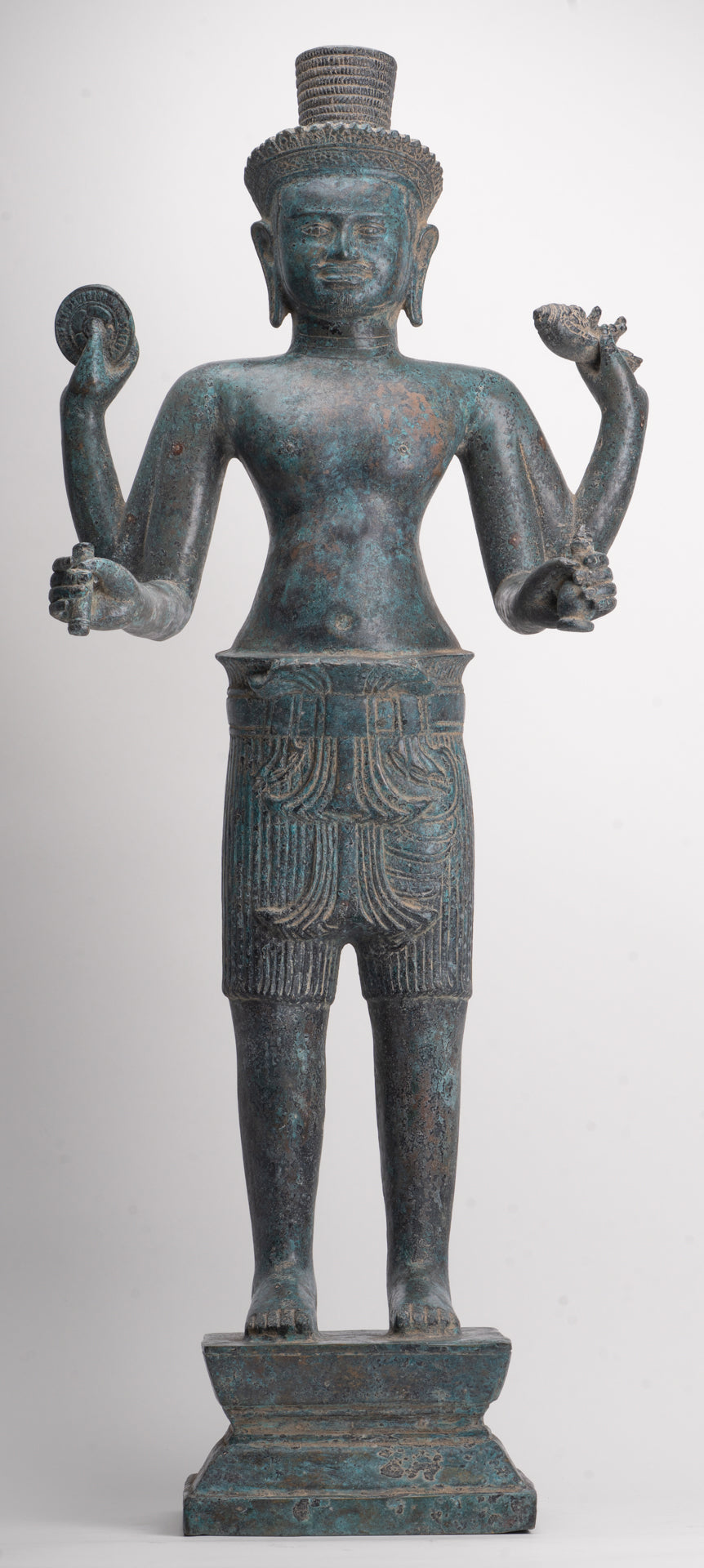 Vishnu - Antique Khmer Style Bronze Koh Ker Standing Vishnu Statue - 84cm/34"