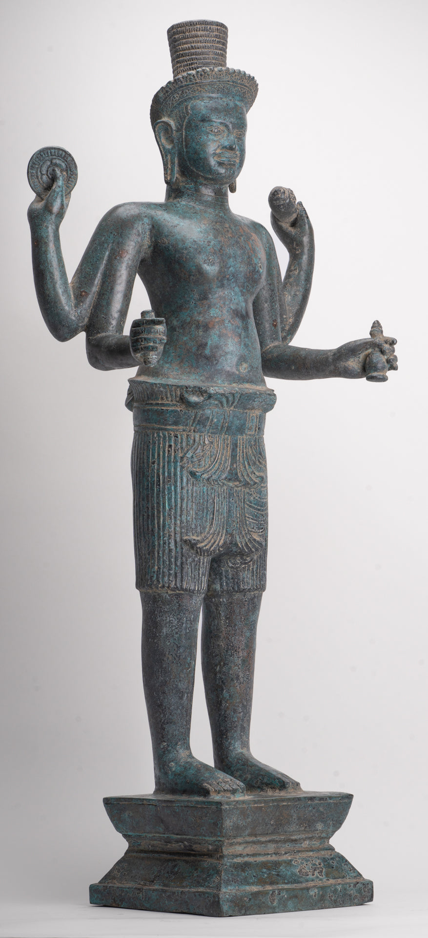 Antique Khmer Style Bronze Koh Ker Standing Vishnu Statue - 84cm/34"