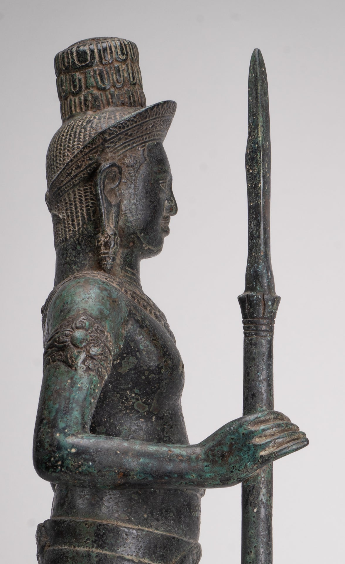 Shiva antique de style khmer en bronze debout de style Angkor Wat avec lance - 91 cm/36"