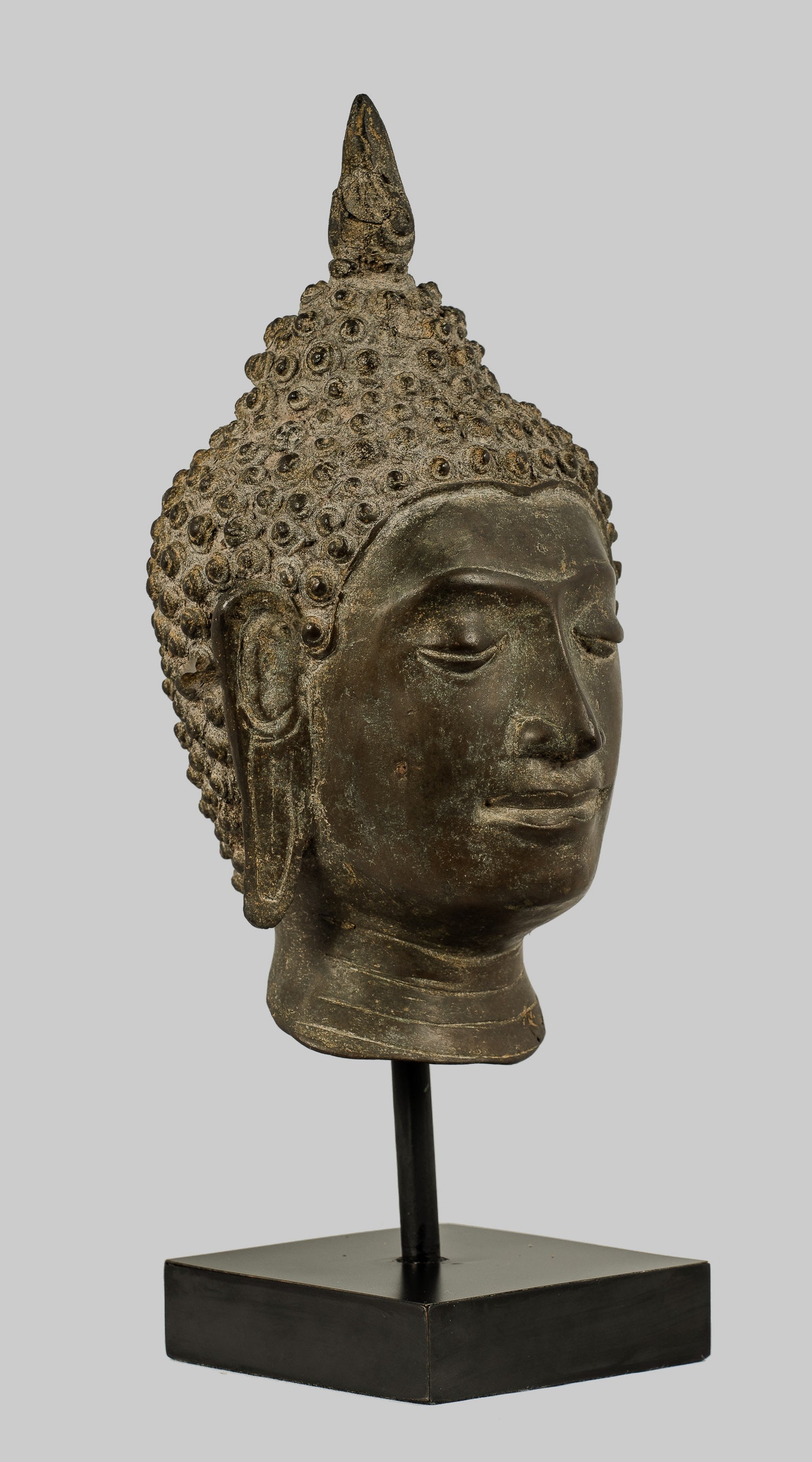 Estatua de Buda Antigua - Estatua de cabeza de Buda Montada de Chiang Saen del siglo XVIII - 30 cm/12 "