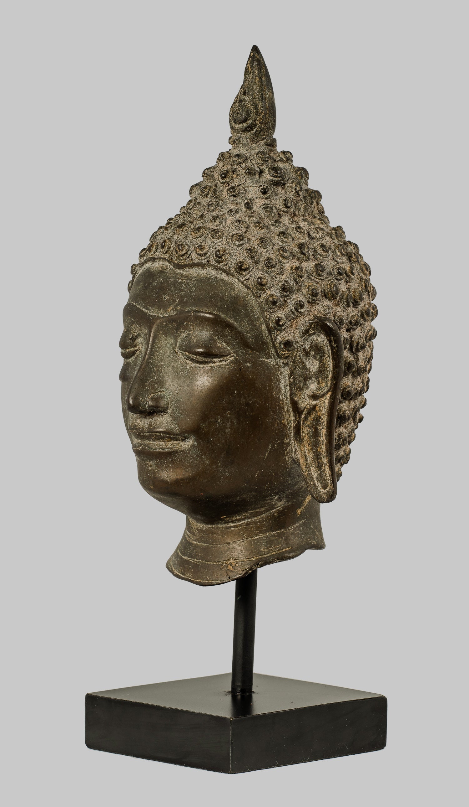 Estatua de Buda Antigua - Estatua de cabeza de Buda Montada de Chiang Saen del siglo XVIII - 30 cm/12 "