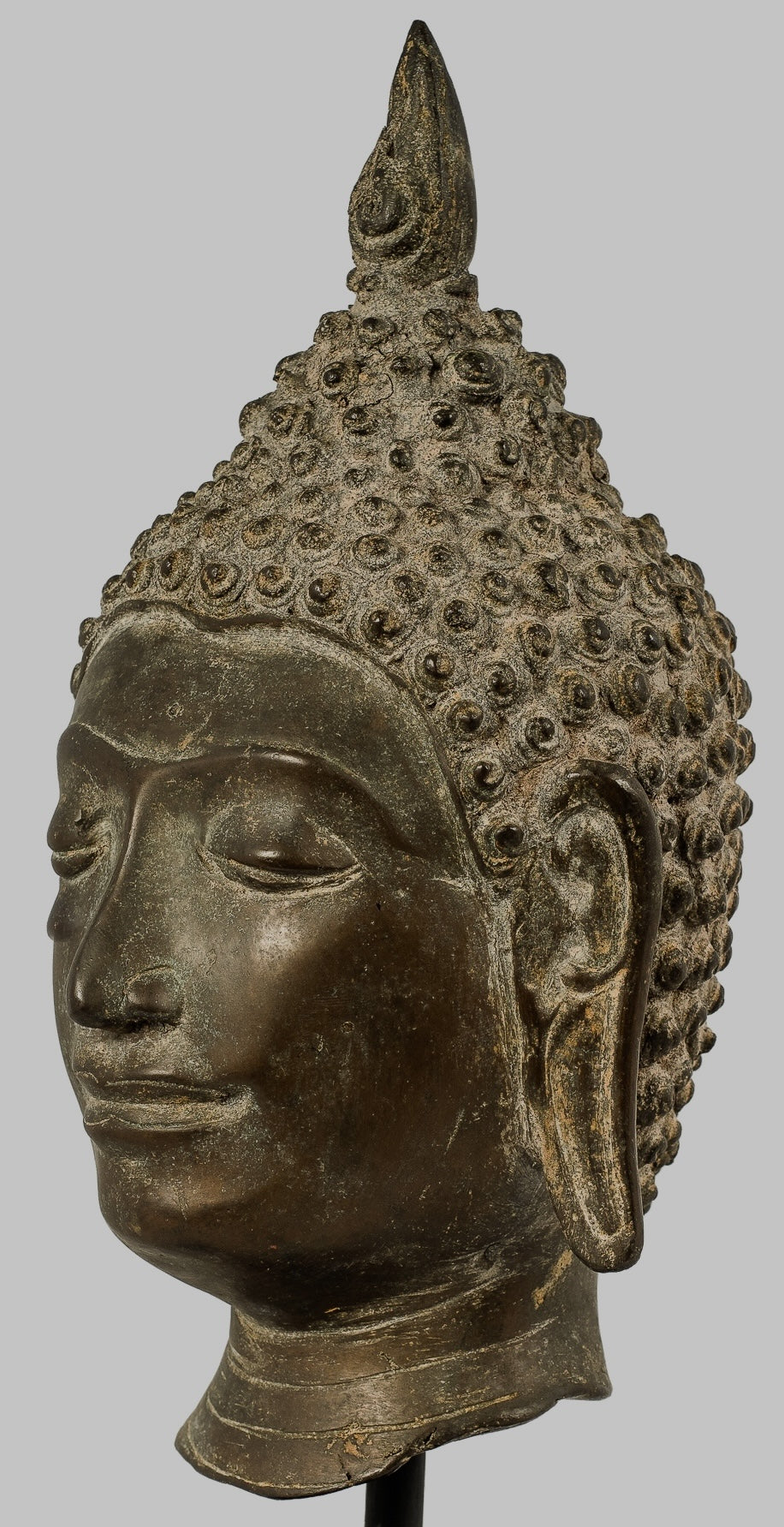 Estatua de Buda Antigua - Estatua de cabeza de Buda Montada de Chiang Saen del siglo XVIII - 30 cm/12 "